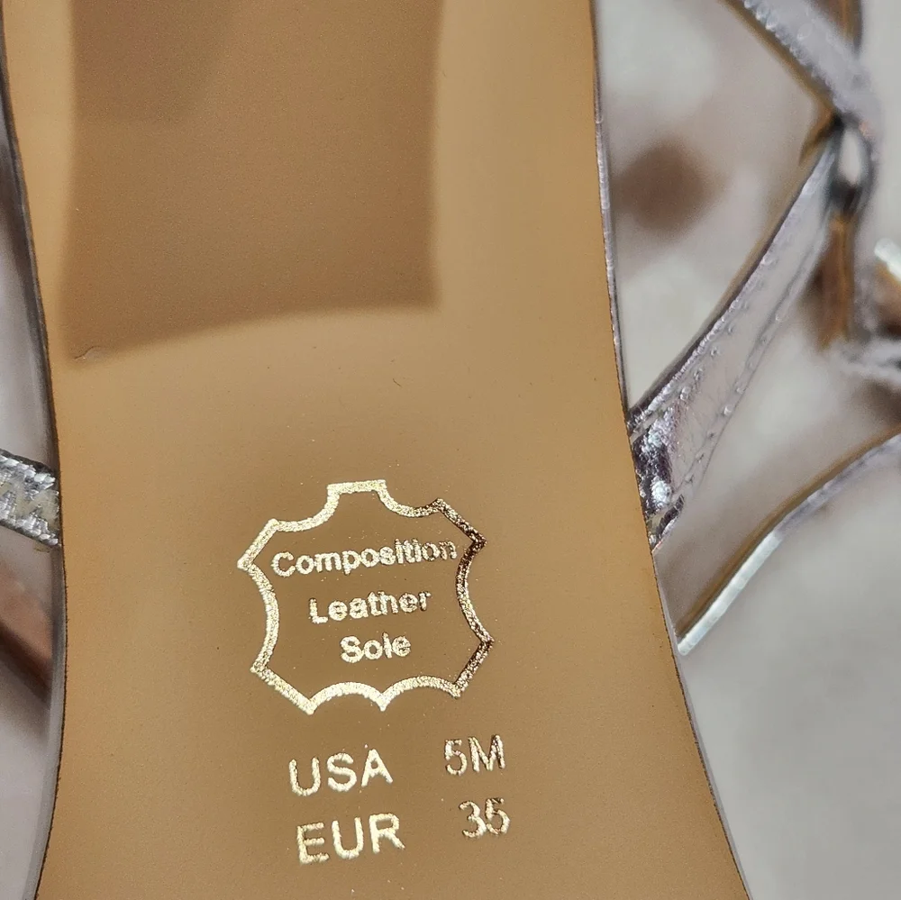 Nina Noga Silver Metalic Foil Evening Sandals, New in Box, Size 5 - Picture 7 of 9